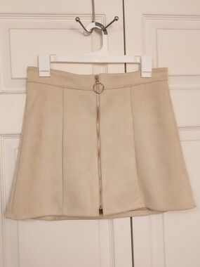 Altar'd State Faux Suede Beige Front-Zip Mini Skirt